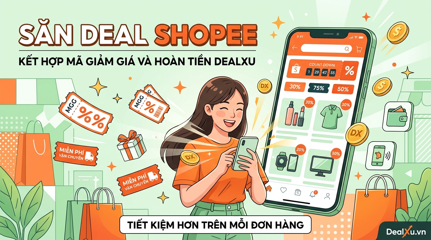 Cách săn deal Shopee hiệu quả hơn khi kết hợp mã giảm giá và hoàn tiền DealXu
